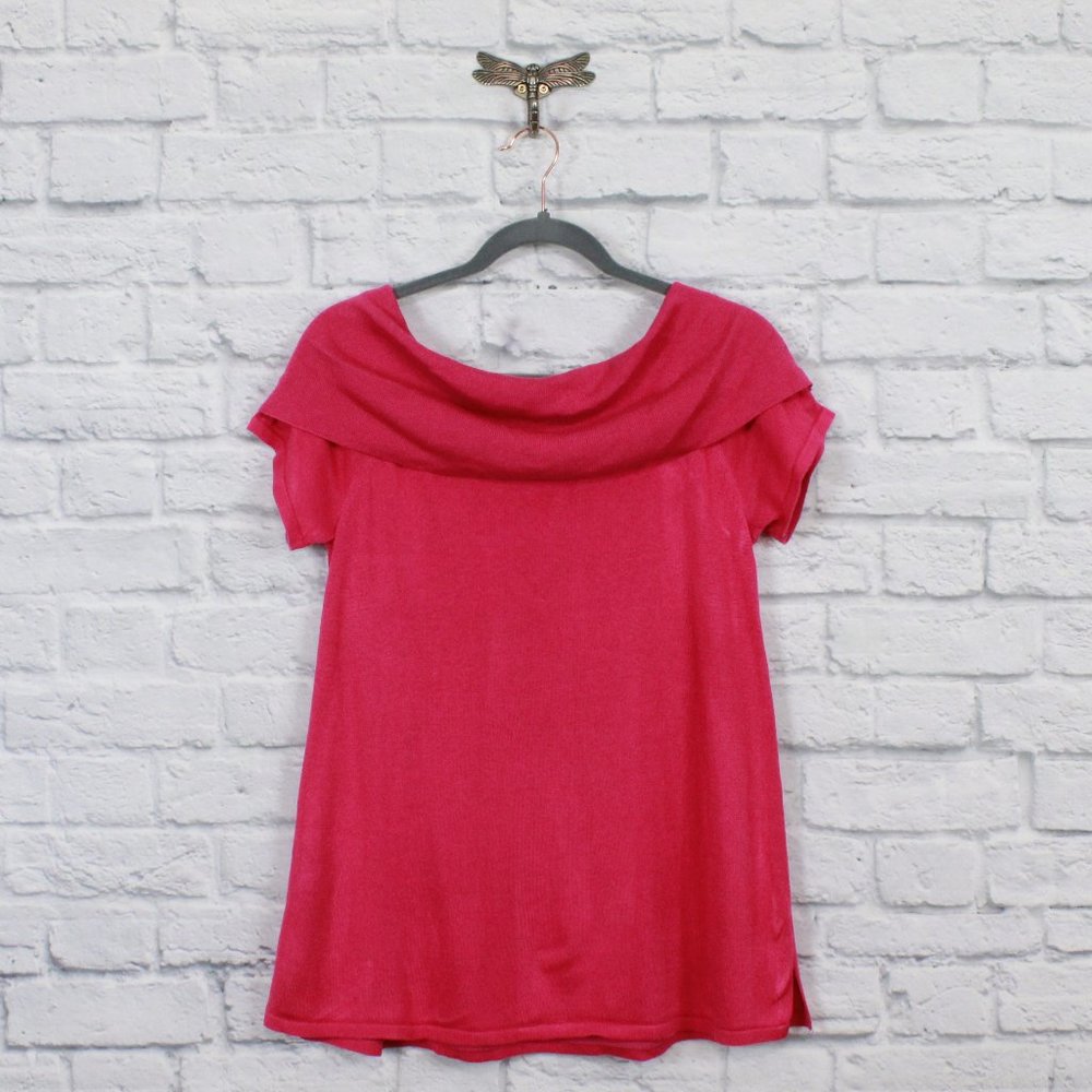 Vince Camuto Pink Rib Knit Folded Loose Turtleneck Short Sleeves Blouse Size S - Picture 9 of 10